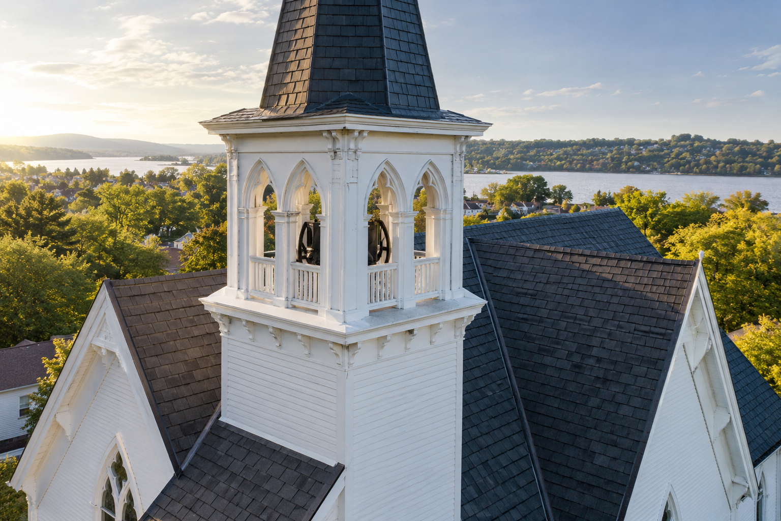 Illustrative aerial view for church steeple photography