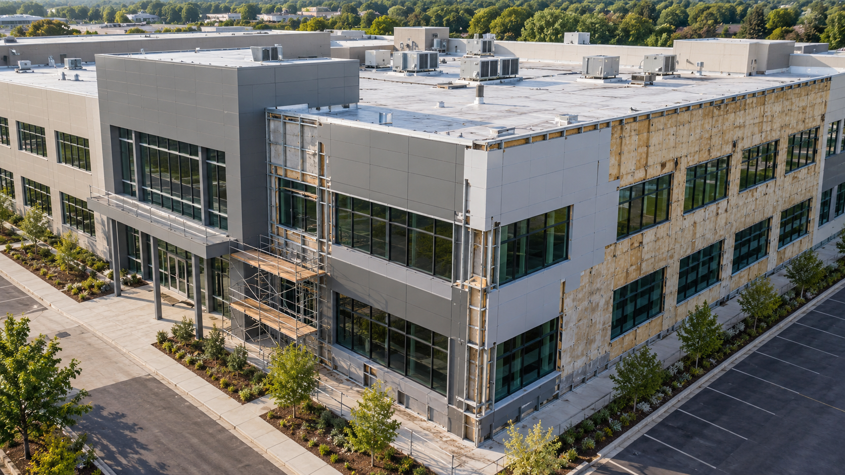 Illustrative aerial view for exterior renovation progress photography